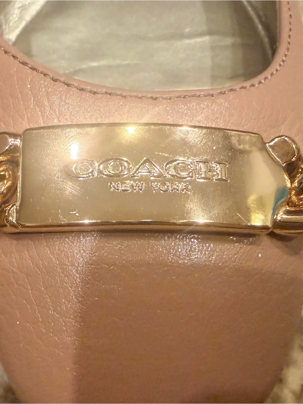 Coach Blush Pink Leather Ballet Flats with Gold Plaque